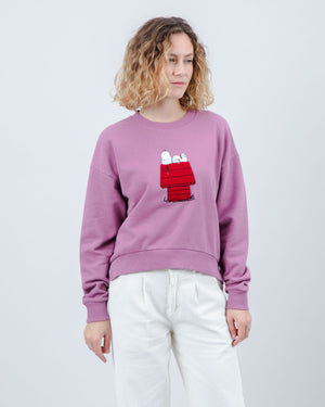 Peanuts Snoopy Doghouse Rounded Cotton Sweatshirt Grape