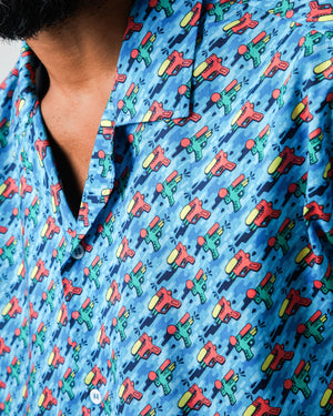Water Gun Aloha Shirt Blue