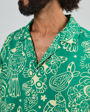 Asis Percales Crocodylus Aloha Shirt Green
