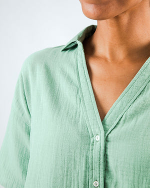 Bubble Cropped Blouse Light Green