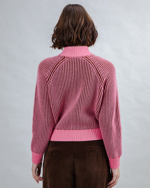Bicolor Wool Cropped Sweater Pink