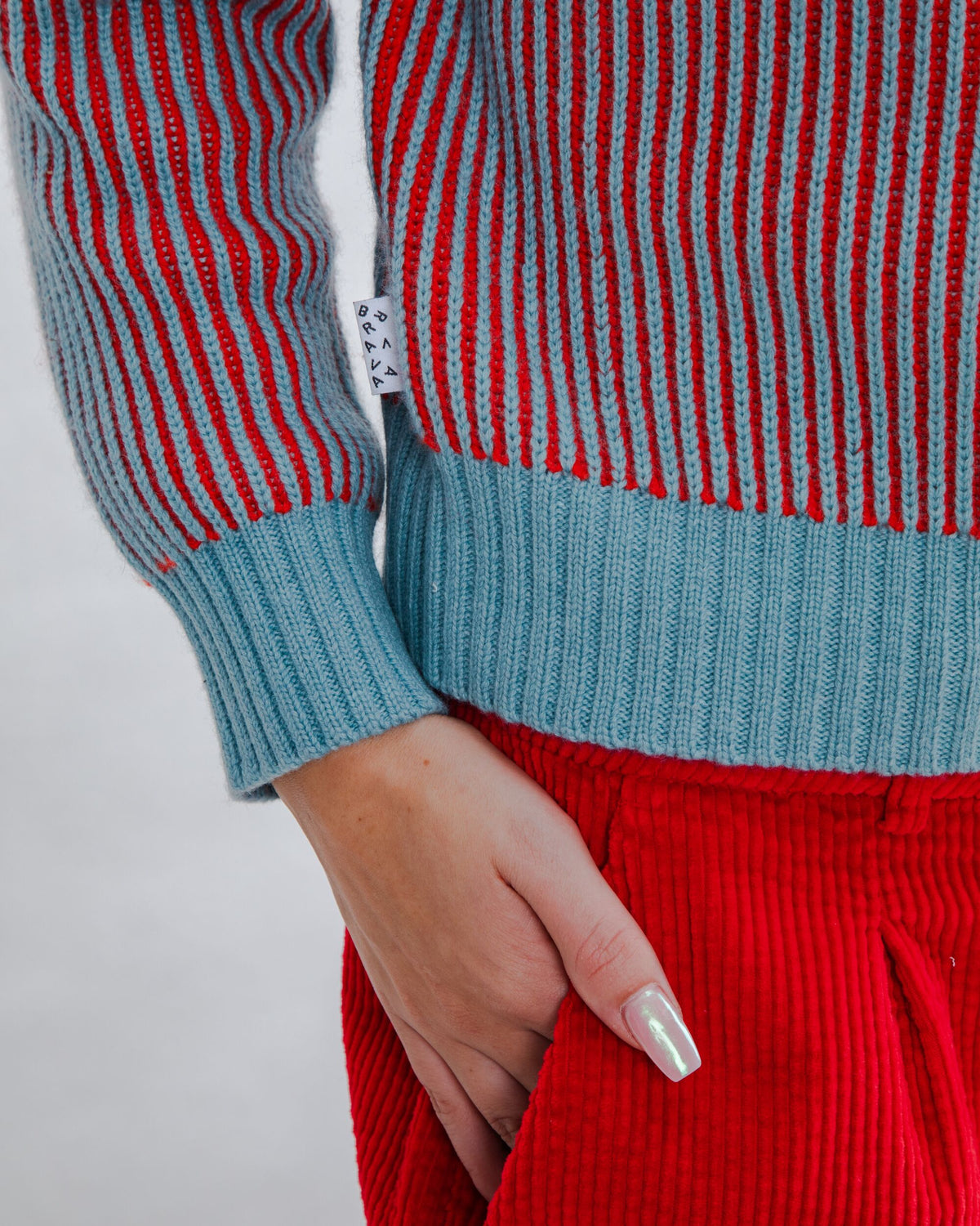 Bicolor Wool Cropped Sweater Blue