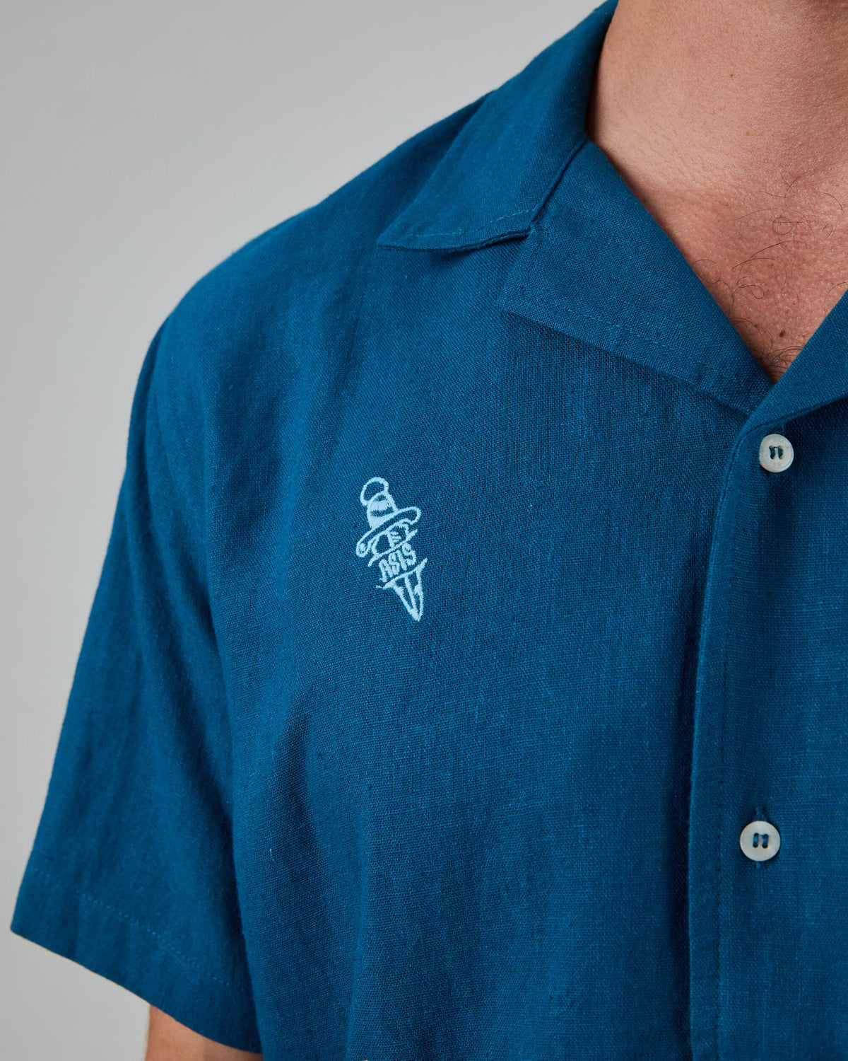Asis Percales embroidery Aloha Shirt Blue