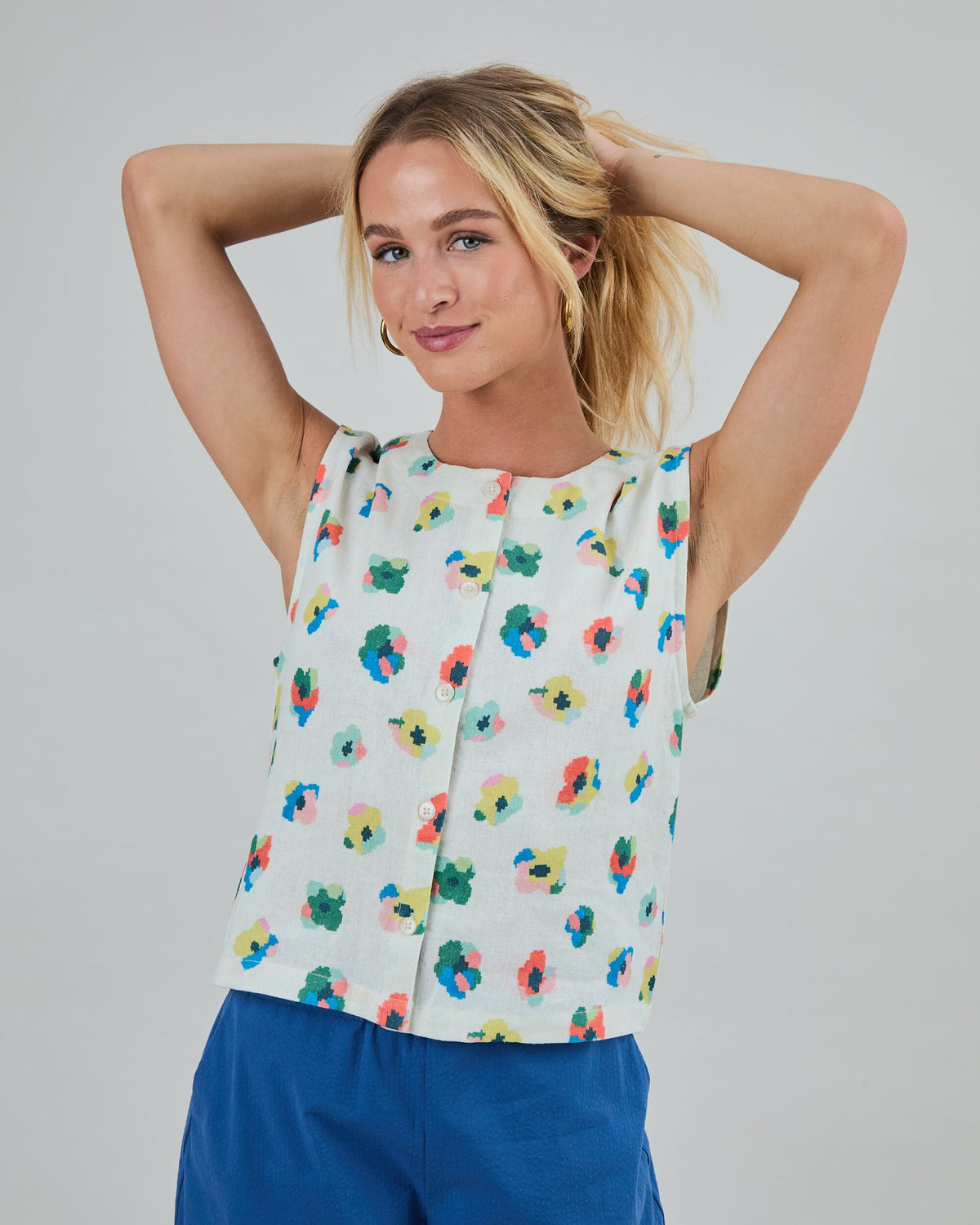 Mini Flower Button Up Blouse Ecru