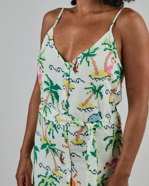 Tropical Pixel Strap Dress Blue