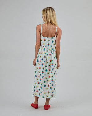 Mini Flowers Strappy Loose Dress Ecru