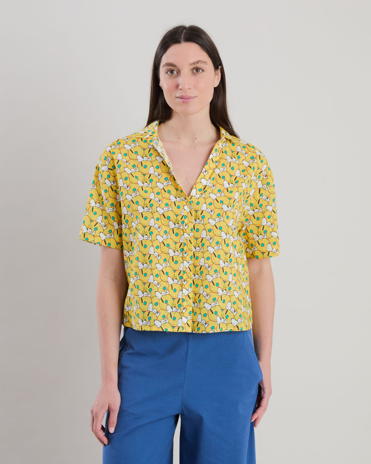 Peanuts Donuts Oversize Cropped Blouse Yellow