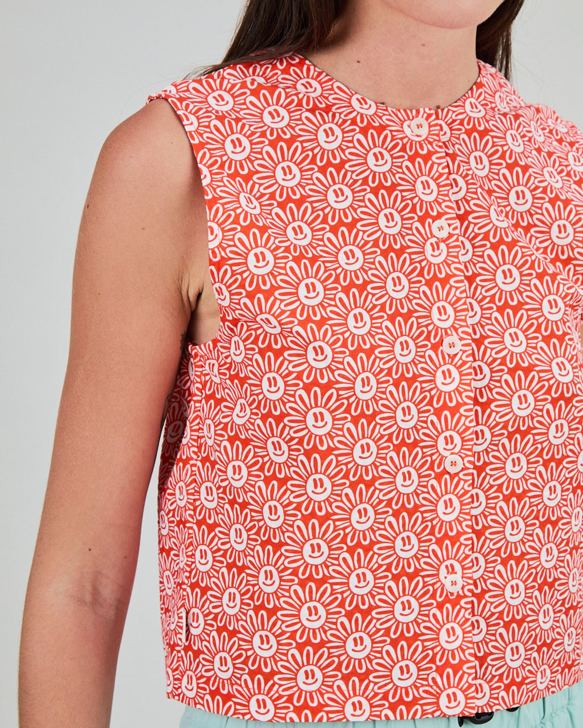 Asis Percales Daisy Button Up Blouse Red