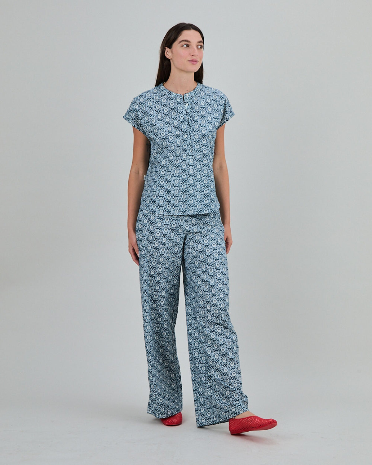 Asis Percales Daisy Wide Leg Pants Blue