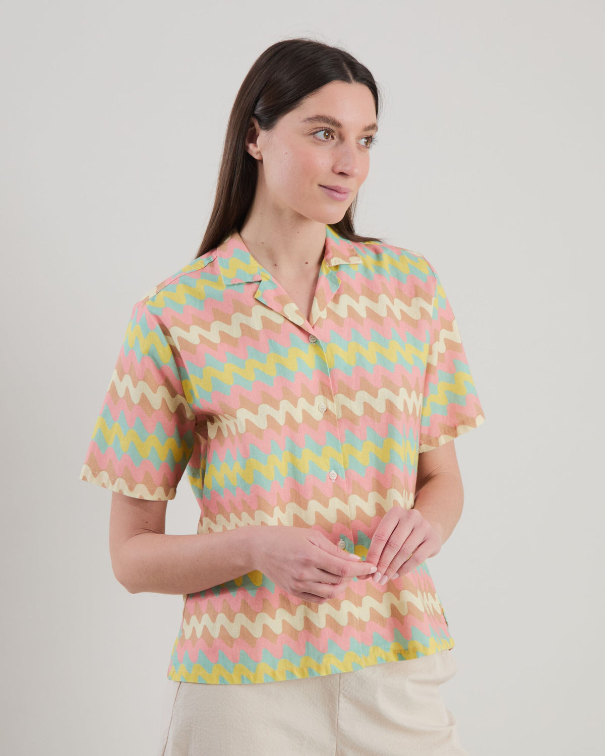 Pastel Wavy Stripes Aloha Blouse