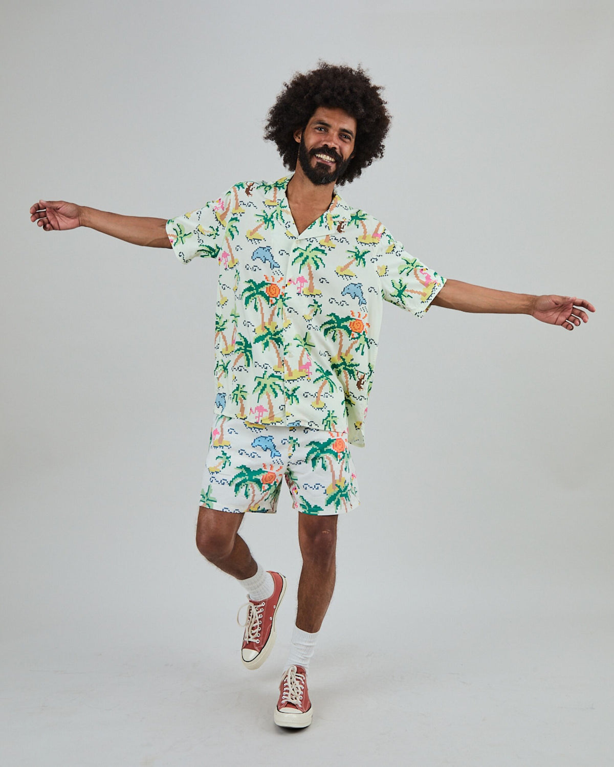 Tropical Pixel Swimwear Ecru