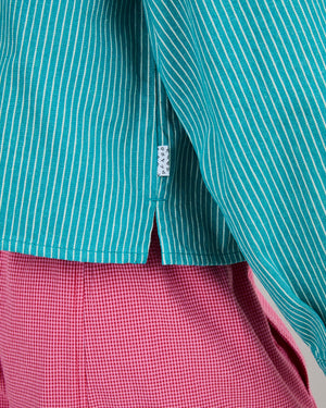 Denim Stripes Cropped Overshirt Green