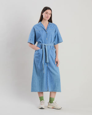 Washed Denim Shirt Dress Blue