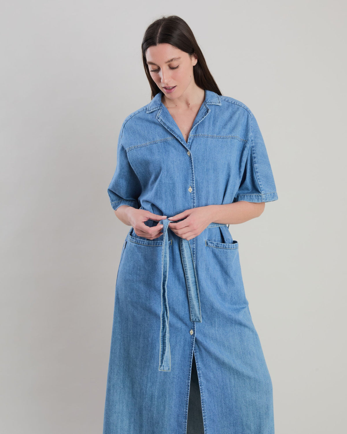 Washed Denim Shirt Dress Blue