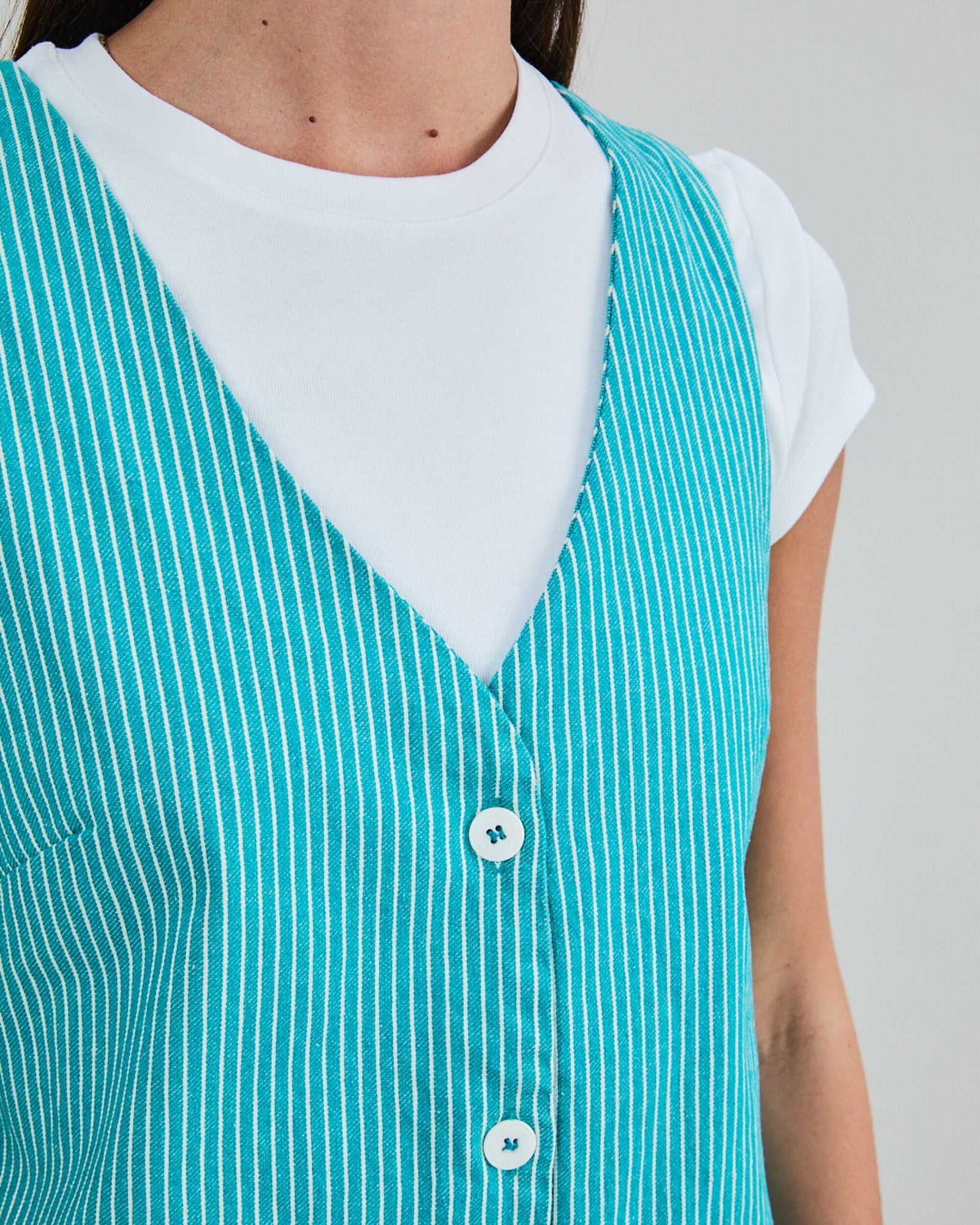 Denim Stripes Short Dress Green
