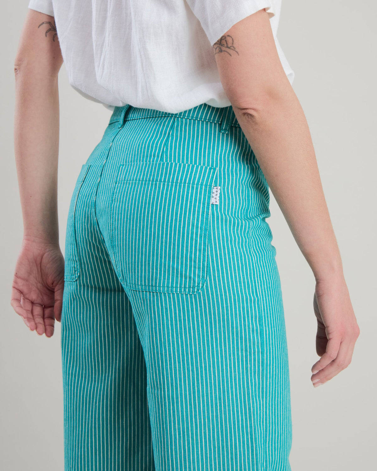Denim Stripes Straight Leg Pants Green
