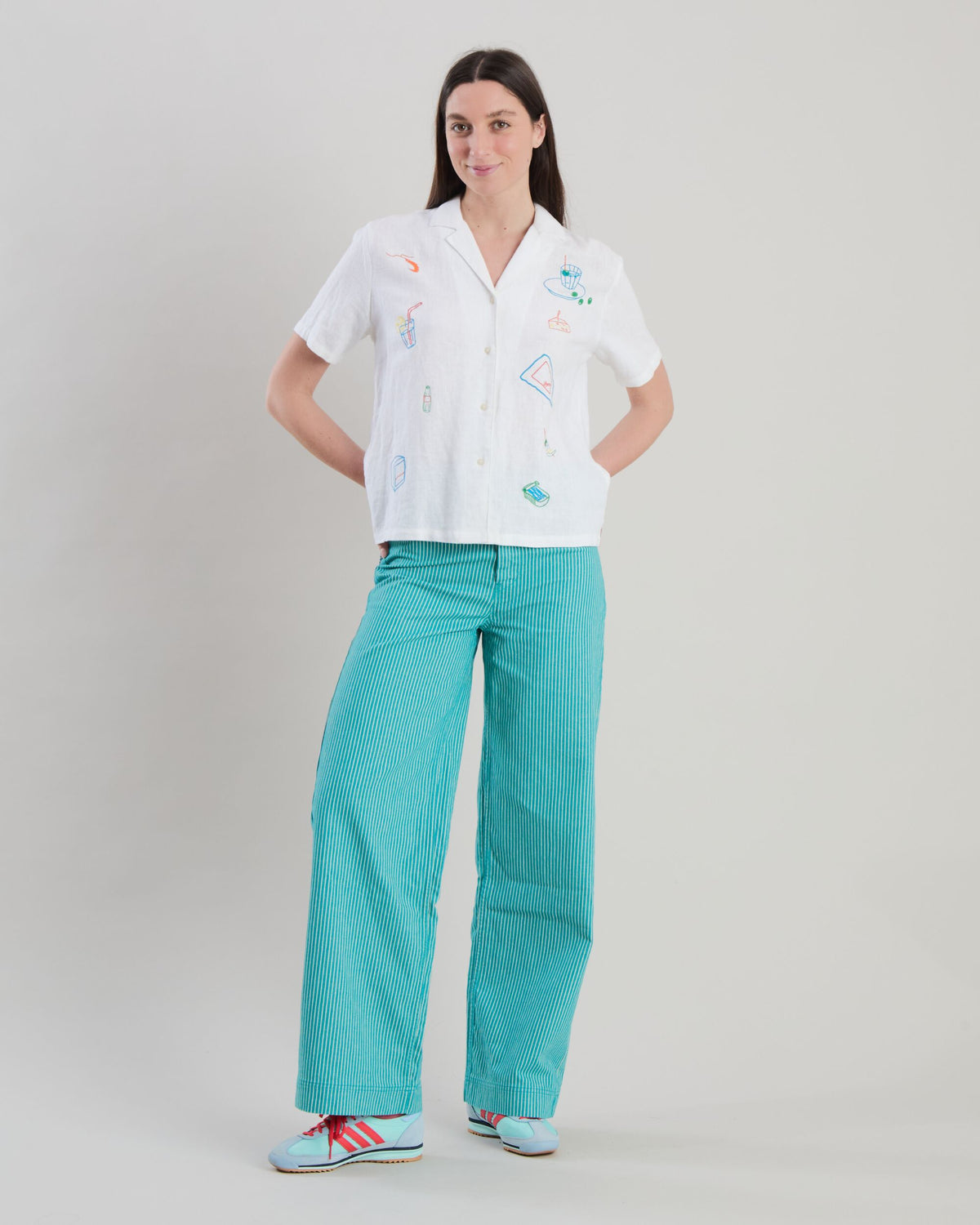 Denim Stripes Straight Leg Pants Green