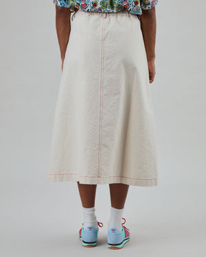 Denim Slub Midi Skirt Ecru
