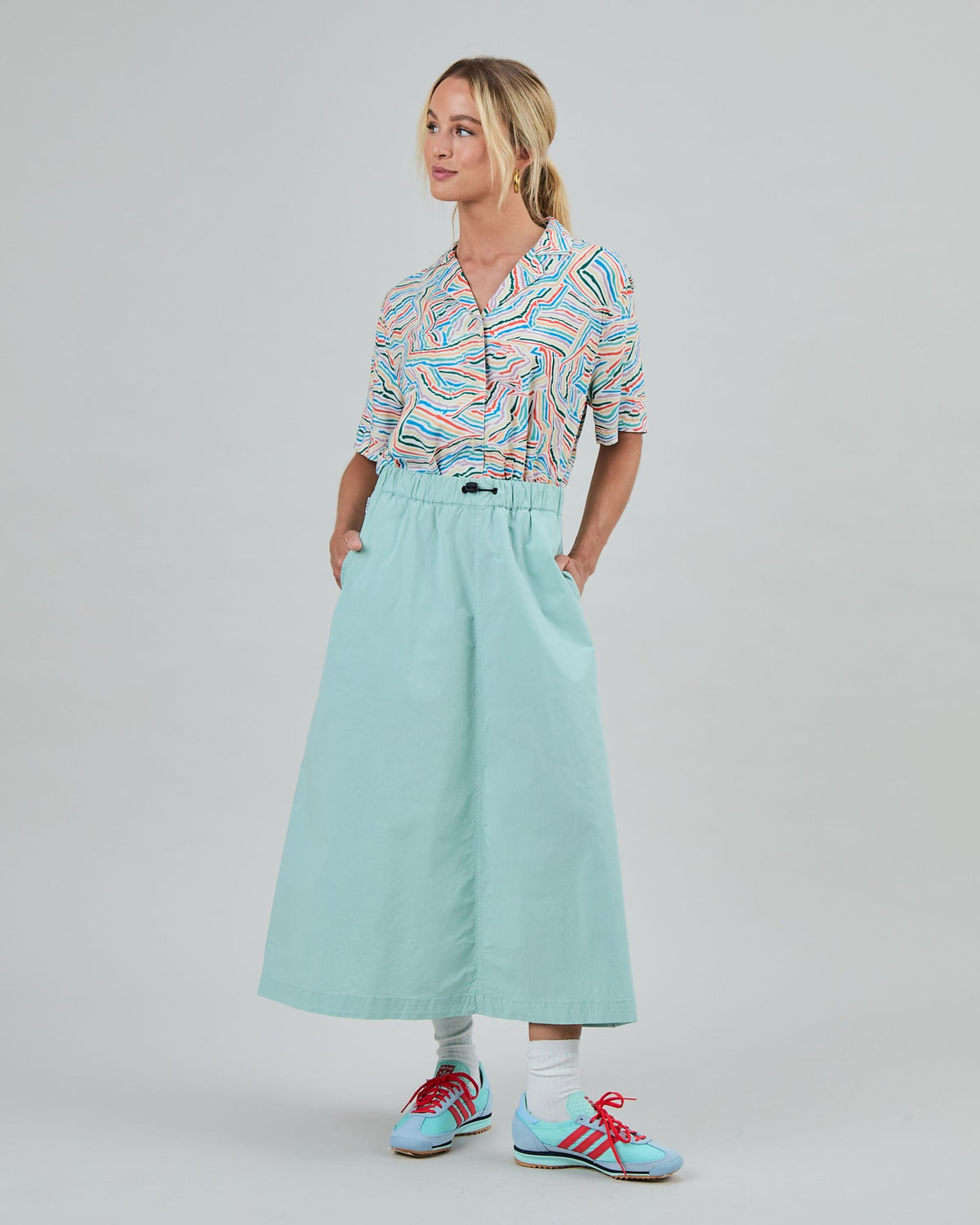 Elastic Comfy Midi Skirt Light Green